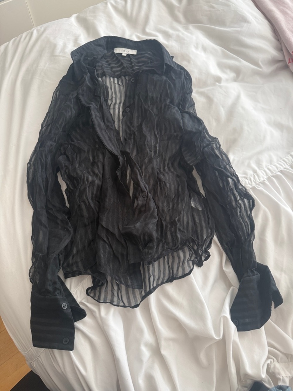 IRO Sheer Black Crinkle Button-Down Shirt